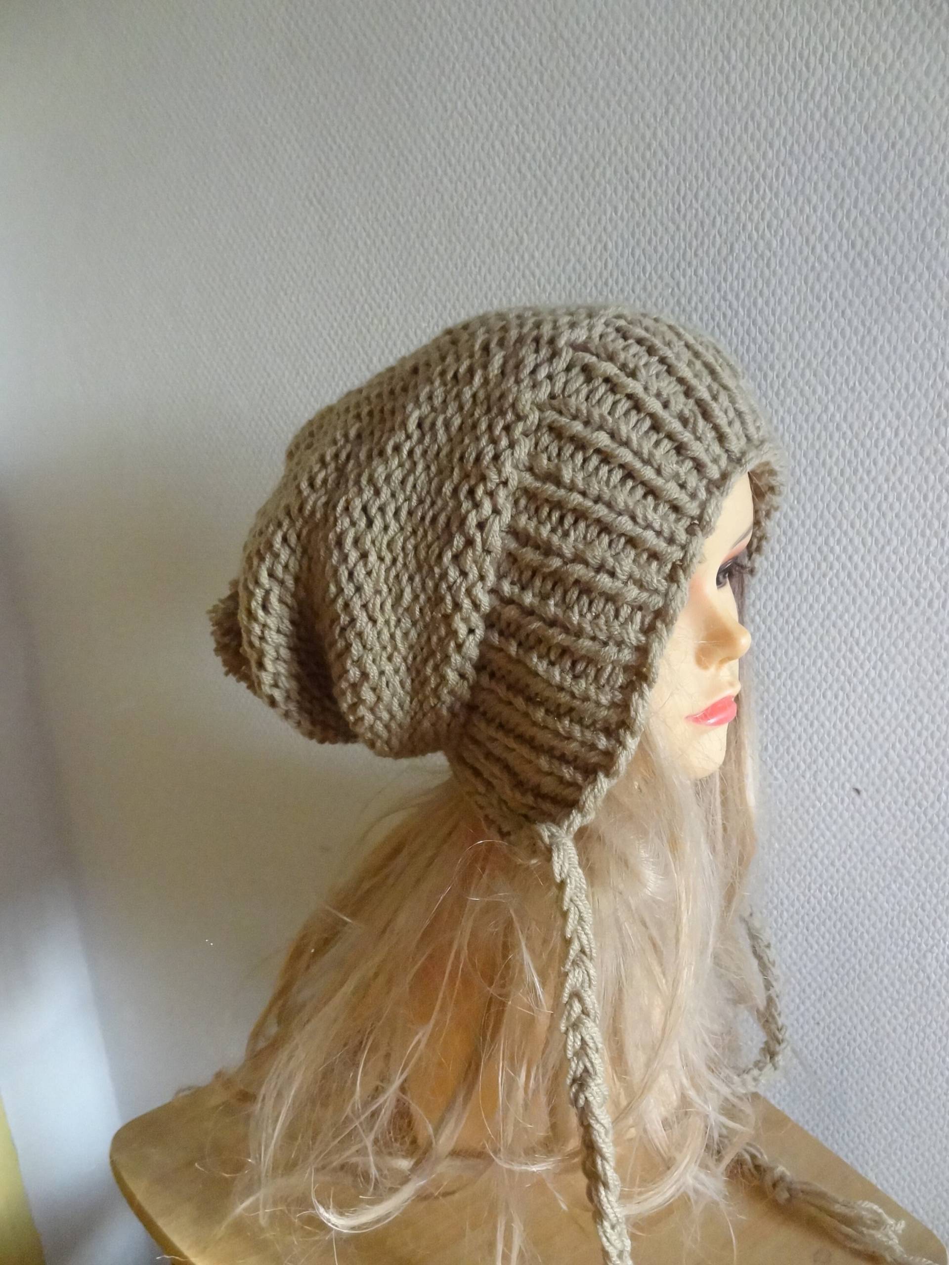 Slouchy Ohrklappenhut Grau Slouchy Mütze Gestrickte Beanie Damen Oatmeal Split Brim Accessoires Wintermütze von ifonkaa