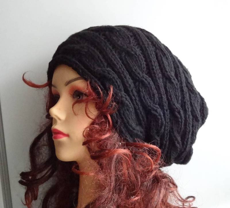 Stricken Sie Kabel Hut - Herbst-Zubehör Slouchy Beanie Oversized Mütze Chunky Knit Männer Schwarz Lässige Strickmütze Grobstrick Frauen von ifonkaa