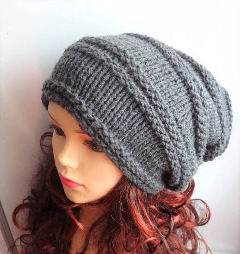 Stricken Slouchy Hut Frauen, Mütze Männer Grau Unisex Stricken Beanie Grobstrick Winter Herbst Zubehör Gestrickte von ifonkaa