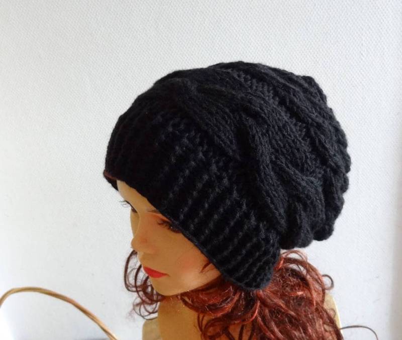 Super Slouchy Beanie Big Baggy Hut Wintermode Chunky Knit Strickmütze Große Männer Oversized Schwarz Wintermütze von ifonkaa