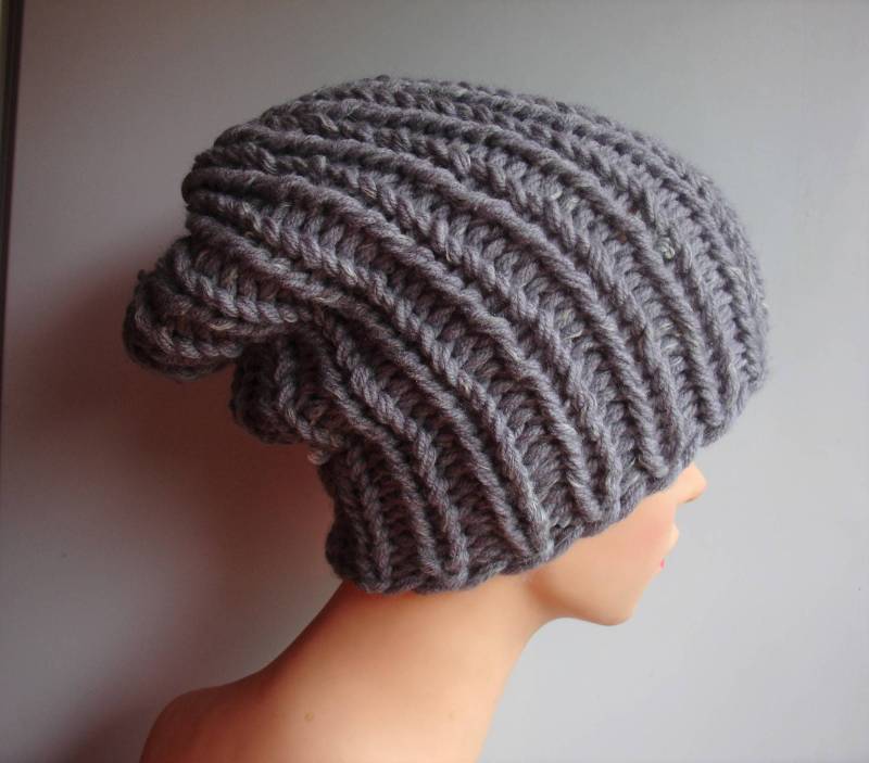 Unisex Baggy Mütze Wintermode Chunky Slouchy Strickmütze Herren Beanie Oversized Grau Slouchy Wintermütze Damenmütze Stricken von ifonkaa