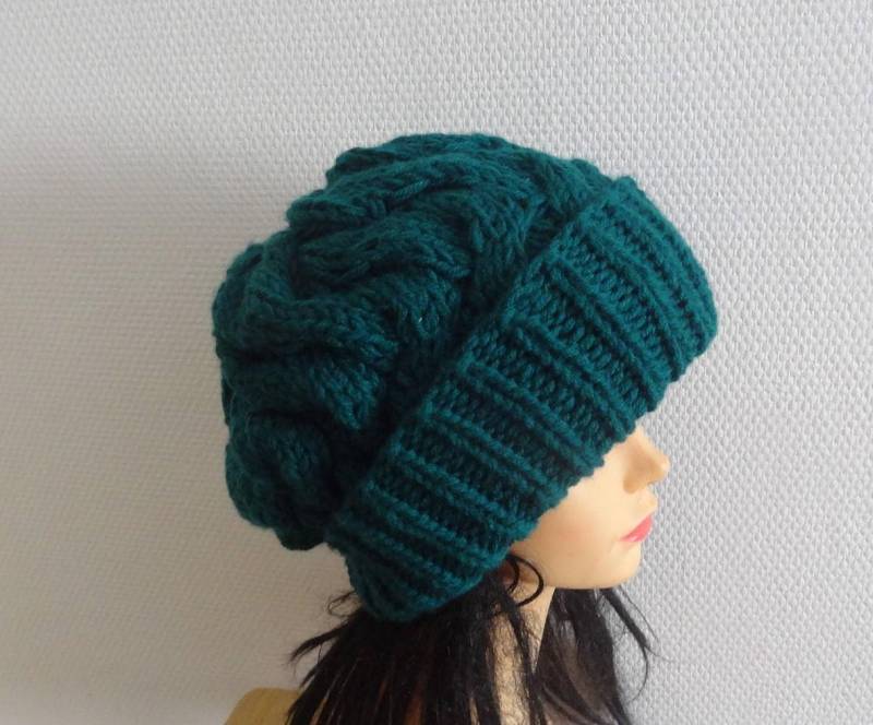 Unisex Knit Slouchy Hat Beanie Damen Mütze Oversized Super Slouchy Hut Strick Zopfmütze Große Männer Grobstrick von ifonkaa