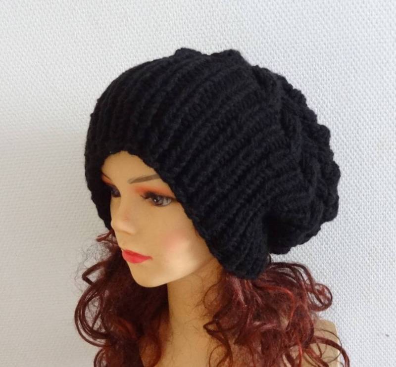 Unisex Knit Slouchy Hat Beanie Damen Mütze Oversized Super Slouchy Hut Strick Zopfmütze Große Männer Grobstrick von ifonkaa