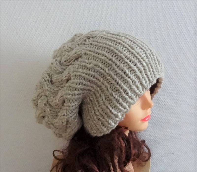 Unisex Slouchy Mütze Beanie Schwarz Damen Oversized Super Slouchy Stricken Cable Hat Big Men Chunky Colors von ifonkaa
