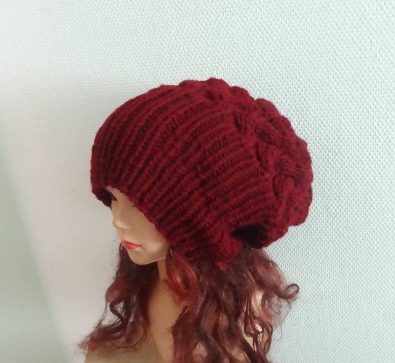 Unisex Strick Mütze Beanie Maroon Damen Oversized Slouchy Super Slouchy Stricken Kabel Groß Herren Hut Chunky Hat Größen von ifonkaa