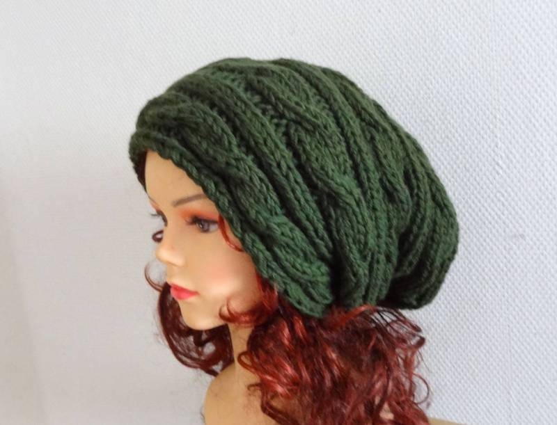 strickmütze Mit Zopfmuster - Herbst Accessoires Slouchy Beanie Mütze Oversized Hut Grobstrick Herren Grün Slouchy Damen von ifonkaa