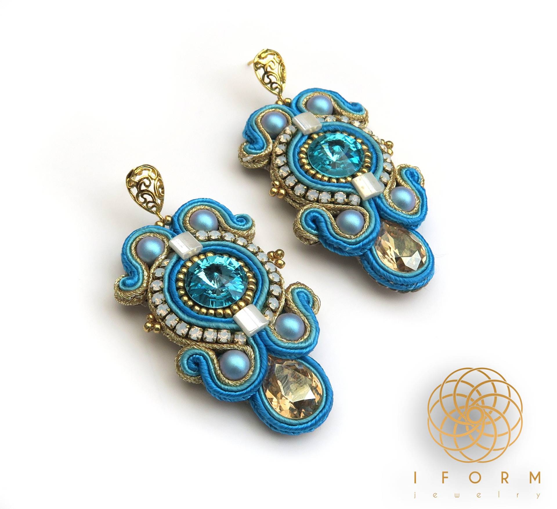 Blau Und Gold Soutache Ohrringe. Swarovski Statement Schmuck Blau Und Gold Soutache Ohrringe. Swarovski Statement Schmuck von iformjewelry