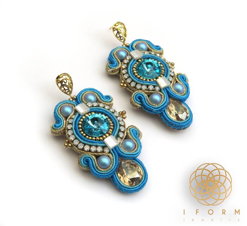 Blau Und Gold Soutache Ohrringe. Swarovski Statement Schmuck von iformjewelry
