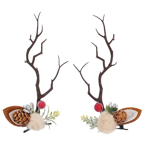 ifundom 1 Paar Geweih Haarspange Elch Haarspangen Hirschhorn-haarnadeln Mit Pine Cone Berry Haarnadeln Weihnachts- Partei- Kopfschmuck Geweih- Haar- Clip Eisen Haarteil Damen Ohr von ifundom