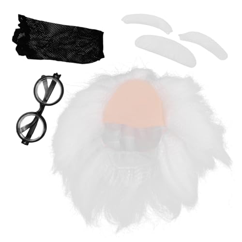 ifundom Perücke für Cosplay Realistisches Bart- und Augenbrauen-set Arztperücke Kurzes Weißes Haar Zubehör für Halloween-partys für Erwachsene und Männer von ifundom
