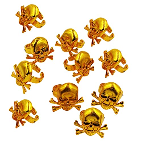 ifundom 12 Stück Teiliges Piratenringe Goldfarben mit Halloween Kostüm Requisiten Verstellbare für Piratenparty und Kindergeburtstag von ifundom