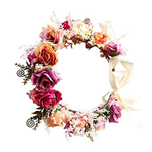 ifundom 1Stk Kranz blumenhaarschmuck für damen hochzeitshaar schmuck Hochzeit fotografie kopfschmuck - verstellbares Haargummi Stirnband für Blumenmädchen Hochzeit Haarschmuck Rose von ifundom