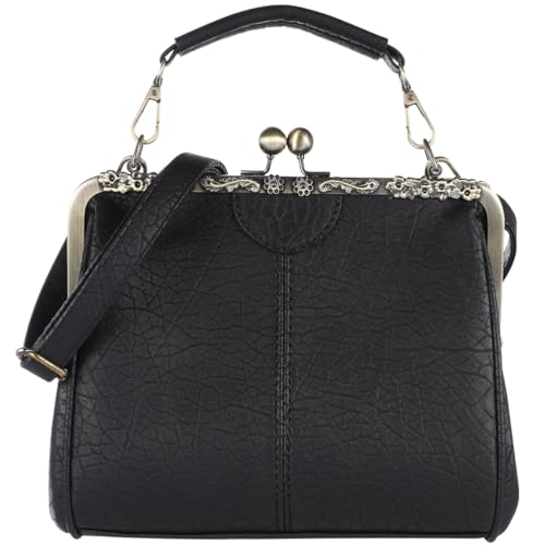 ifundom 1stk Schwarze Umhängetasche Schultertasche Aus Leder Retro-umhängetasche Oberer Griff Schwarze Lederhandtasche Kiss-lock-kupplung Damen Geldbörse Bote Fräulein Lässige Tasche von ifundom