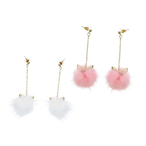ifundom 2 Paar Pelzige Bälle Katzenohren-Ohrringe Bommel-Ohrringe für Frauen Temperament-schmuck – Langlebige Modische Ohrringe von ifundom