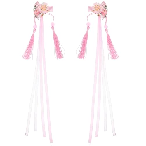 2 Stück Japanische Fächer-Haarspangen Blumen-Haarnadel Mit Quaste Haarspange Haarspange Für Damen Und Mädchen Rosa von ifundom