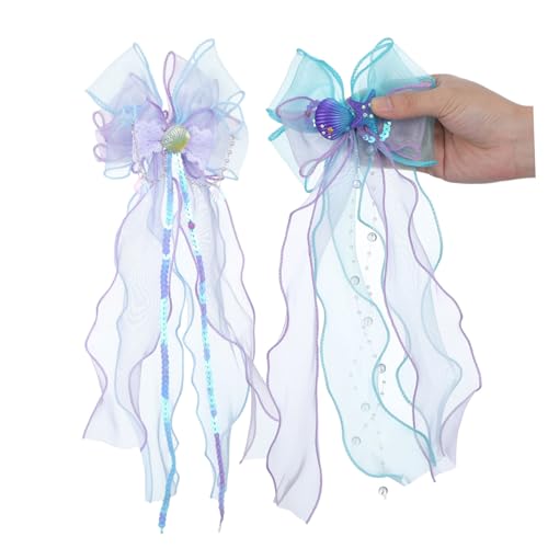 ifundom 2stücke Meerjungfrau-haarspangen Mit Schleife Und Muschelelementen Styling-clips Für Damen Und Mädchen Leicht Und Bequemer Halt Modisches Haar-accessoire Für Jeden Anlass von ifundom