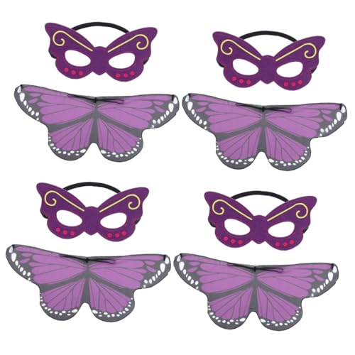 ifundom 4 Sätze Schmetterlingsflügel-umhang Feenkostüm Für Mädchen Flügel Anziehen Feenkostüm Für Damen Maske Flügel Cosplay Halloweenkostüm Kind Frauenkleidung Violett Modellieren Chiffon von ifundom