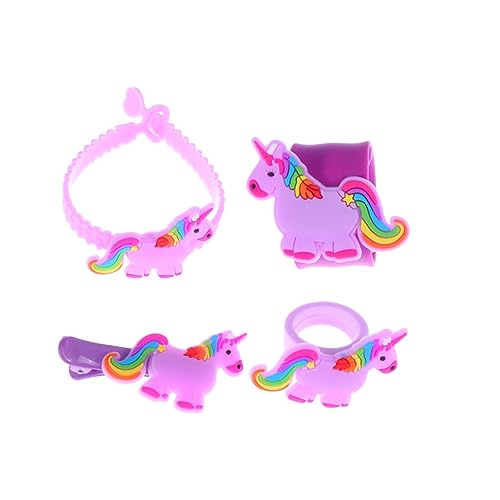 ifundom 4 Stück Cartoon-ring Haarspangen Für Kleinkinder Animal-slap-armbänder Für Kinder Ringe Für Kinder Einhorn Schlagarmbänder Einhorn-gastgeschenke Haarnadel Karikatur Schmuck Violett von ifundom