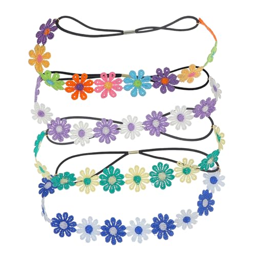 ifundom 4 Stück Daisy Haarbänder für Mädchen Elastische Blumen Stirnbänder Sommerliche Kopfbedeckung für Kleinkinder Farbenfroh Lila Weiß Grün für Partys und Hochzeiten von ifundom