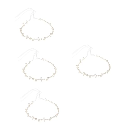 ifundom 4 Stück Stirnband Kristallblumen-stirnbänder Damen Stirnbänder Geburtstagsstirnbänder Perlen Tiara Haarperlen Haarschmuck Braut Künstliche Perle Weiche Kette Hochzeit Weiß von ifundom