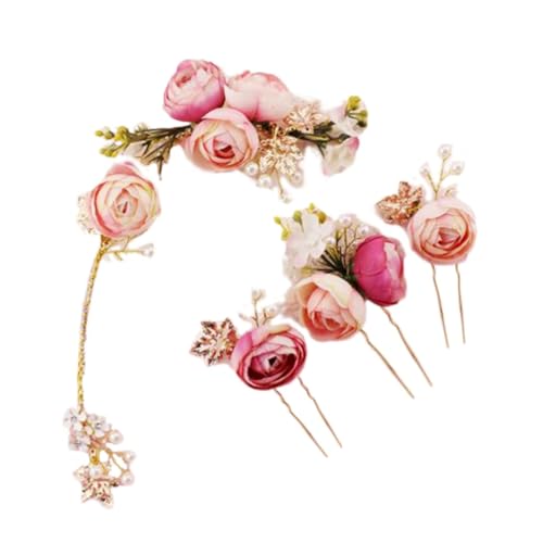 ifundom 4 Stück U-förmige Haarblume Haarspangen für Frauen rosa haarschmuck Tiara Blumenhaarnadel für Frauen Rosenblüten-Haarnadel Perle Zubehör Malerei Haarteil Braut Kopfbedeckung von ifundom