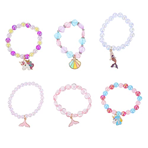 ifundom 6 Stück Teiliges Bunte Kinderarmbänder mit Einhorn Anhänger aus Acryl Leichte Perlenarmbänder für Mädchen Party Mitgebsel und Kindgerechter Schmuck von ifundom