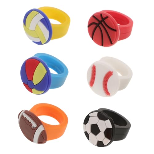 ifundom 6 Stück Teiliges Sportliche Ringe für Frauen und Männer Lustige PVC Finger Ringe mit Motiven für Partys und Sportevents Bequeme und Trendige Designs von ifundom