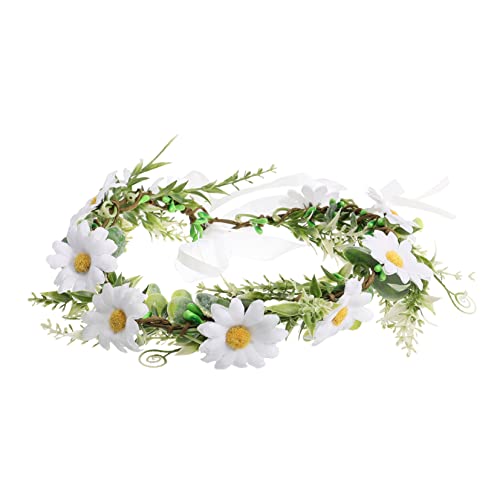 ifundom Boho-kranz Brautjungfer Rose Tiara Hochzeit Braut Stirnband Blumenstirnband Mit Schleife Für Festival Fotoshooting Kronen Blumenkrone Urlaub Plastik Weiß Unkraut Jäten Die Blumen von ifundom