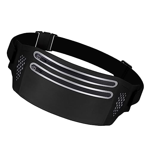 ifundom Damen Waist Pack mit Verstellbarem Gurt Dünne Outdoor Hüfttasche mit Doppeltem Reißverschluss Praktische Handytasche für Joggen Wandern Radfahren und Sport Schwarz von ifundom