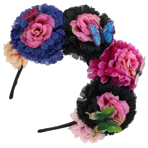 ifundom Mexikanisches Blumenstirnband Blumenkronen-stirnband Halloween-haarschmuck Rave-accessoires Für Frauen Hochzeits-stirnband Mit Blumenmuster Abschlussball Stoff Kopftaste von ifundom