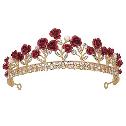 ifundom Kopftuch Stirnband Kopfschmuck aus Kristall Strass-Stirnband Hochzeit haarschmuck Tiara Haarreifen Kopfschmuck im Rosendesign Halloween Kleidung Bar Mizwa Krone Braut Kopfbedeckung von ifundom