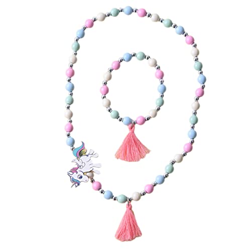 ifundom Holzperlen Halskette Für Junge Mädchen Einhorn Perlenkette Mit Armband Kinderschmuck Aus Holzperlen Für Mädchen Bunte Junge Halskette Kinderarmband von ifundom