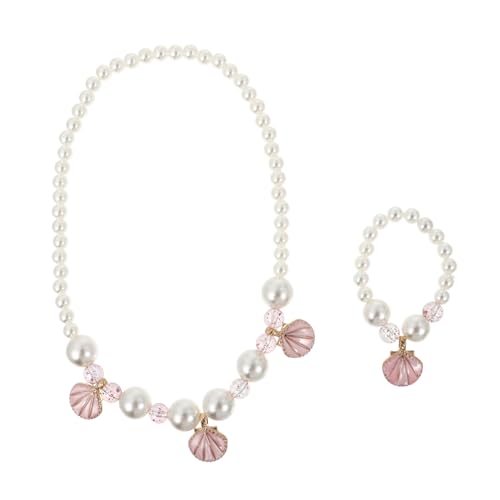 ifundom Muschel Schmuckset Rosa Perlen Halskette und Armband Set für Mädchen Geburtstagsgeschenk Kostümparty Alltag von ifundom