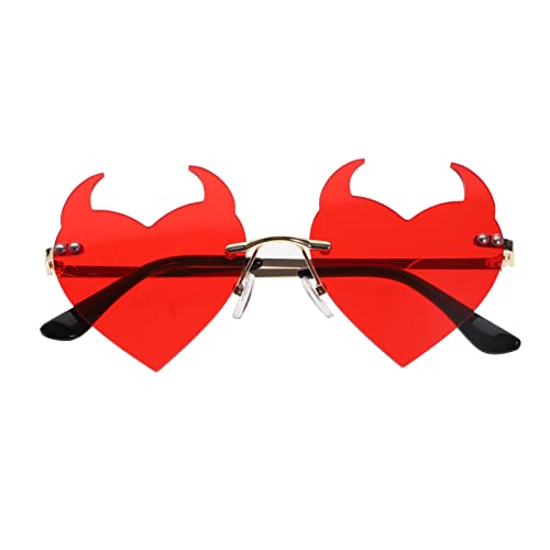 ifundom Rot Sonnenbrille in Herzform trendige sonnenbrille devil horns heart shaped sunglasses herzförmige sonnenbrille schnaps Brillen herzförmige Brille Herren-Sonnenbrille Liebe Frau von ifundom