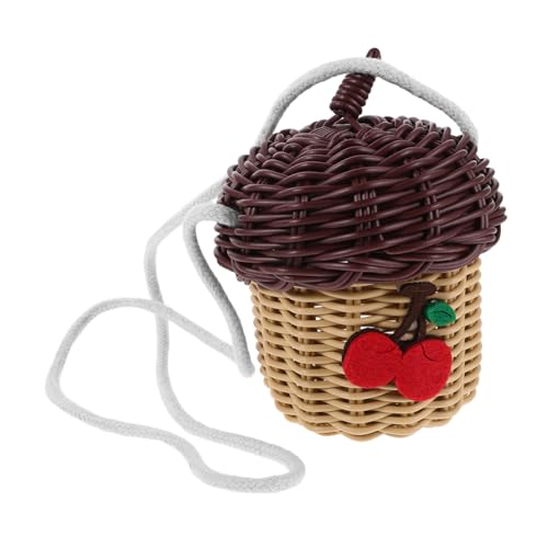 ifundom Rattanimitat Geflochtener Korb Design Tasche Für Junge Mädchen Handgewebte Mini-handtasche Strandtasche Für Sommer Wandkorb Zum Aufhängen Für Spielzeug Und Kleine von ifundom