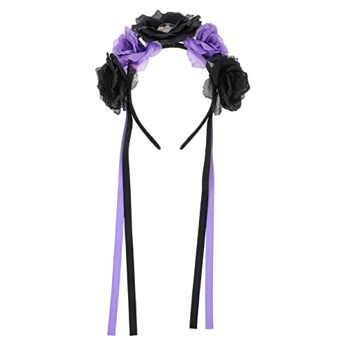 ifundom Totenkopf-stirnband Halloween-kopfschmuck Braut Stirnband Tag Der Toten Kopfbedeckung Blumenkronen-stirnband Damen Stirnbänder Brautschleier Requisiten Cosplay Frau Stoff Violett von ifundom