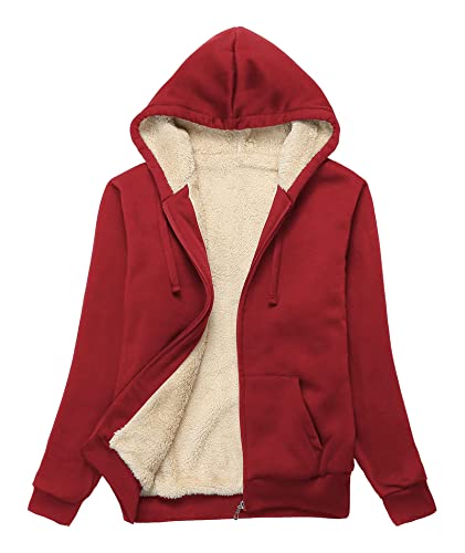 igeekwell Damen Fleecejacke mit Kapuze Outdoor Hoodie Damen Dick Sweatshirt Kapuzenpullover mit Fleece Jacke Pullover Warm Sweatjacke Damen Gefüttert Winterjacke mit Zipper(Rot-XL) von igeekwell