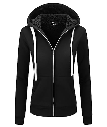 igeekwell Plüschjacke Damen mit Kapuze Fleece Pullover Kapuze Dick Hoodie mit Teddyfutter Warm Sweatjacke mit Reißverschluss(Schwarz-M) von igeekwell