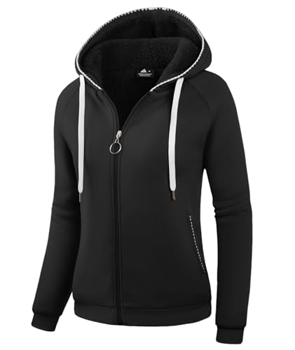 igeekwell Fleecejacke Gefüttert Damen mit Kapuze Damen Hoodie Fleecejacke Kapuzenpulloverpullover mit Fleecefutter Warm Sweatjacke Fleece Kapuzenjacke mit Teddyfutter Winterjacke(Schwarz-M) von igeekwell