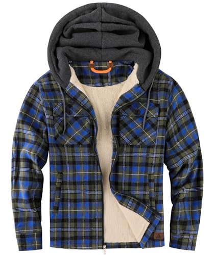 igeekwell Fleecejacke Herren Winterjacke mit Kapuze Hemdjacke für Männer Karierte Jacke für Winter Flanellhemd mit FleeceFutter & Reißverschluss Holzfällerjacke Thermojacke für Outdoor von igeekwell