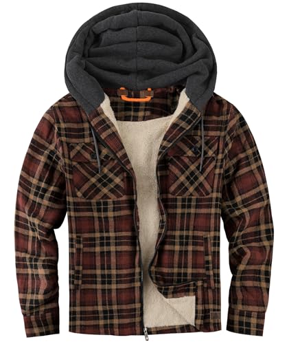 igeekwell Fleecejacke Herren Winterjacke mit Kapuze Hemdjacke für Männer Karierte Jacke für Winter Flanellhemd mit FleeceFutter & Reißverschluss Holzfällerjacke Thermojacke für Outdoor von igeekwell