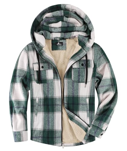 igeekwell Fleecejacke Herren Winterjacke mit Kapuze Hemdjacke für Männer Karierte Jacke für Winter Flanellhemd mit FleeceFutter & Reißverschluss Holzfällerjacke Thermojacke für Outdoor von igeekwell