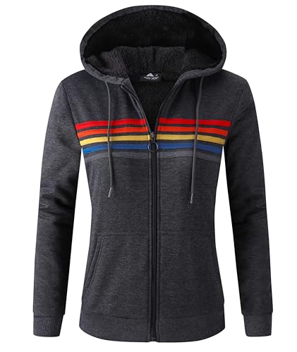 igeekwell Fleecejacke mit Kapuze Damen Hoodie Pullover Kapuzenjacke mit Fleecefutter Kapuzenpullover mit Zipper Herbst Sweatjacke Winter Jacken für Damen Gefüttert(Grau-M) von igeekwell