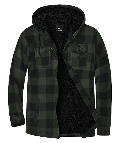 igeekwell Winterjacke Herren Fleecejacke für Männer Hemdjacke mit Kapuze & FleeceFutter Karierte Jacke Flanellhemd mit Reißverschluss Holzfällerjacke Thermojacke für Outdoor Grau von igeekwell