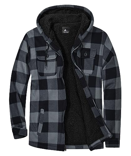 igeekwell Winterjacke Herren Fleecejacke für Männer Hemdjacke mit Kapuze & FleeceFutter Karierte Jacke Flanellhemd mit Reißverschluss Holzfällerjacke Thermojacke für Outdoor Grün von igeekwell