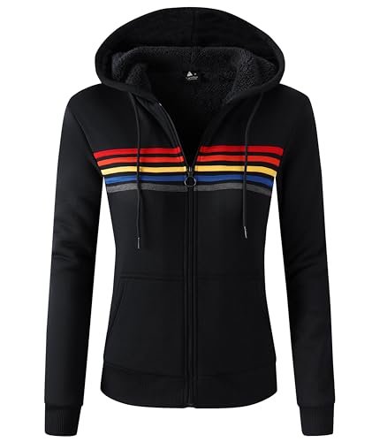 igeekwell Hoodie Damen mit Kapuze Sweatjack Winterjacken Warm Fleecejacke mit Zipper Herbst Strickjacke Hooded Pullover(Schwarz-L) von igeekwell