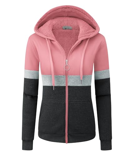 igeekwell Hoodie Damen mit Zipper Kapuzenpullover mit Fleecefutter Casual Fleece Pullover Kapuze Damen Warm Kapuzenjacke Classic Sweatjacke für Damen Gefüttert(Pulver-L) von igeekwell