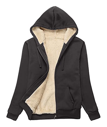 igeekwell Hoodie Gefüttert Damen Kapuzenpullover mit Zipper Fleecejacke Warm Sweatjacke Damen Teddyfutter mit Kapuze Causal Kapuzenjacke Damen mit Reißverschluss Plüschjacke Damen(Grau-M) von igeekwell