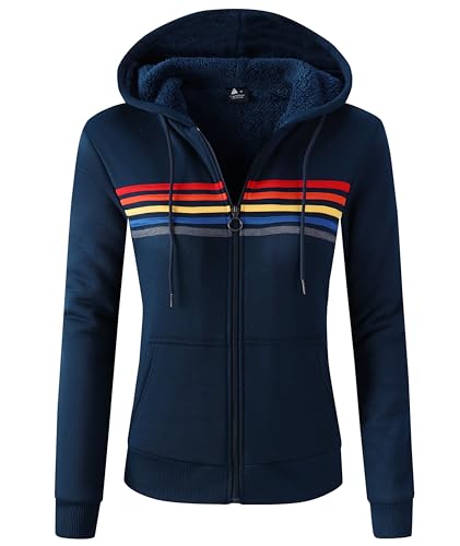 igeekwell Kapuzenjacke Damen mit Zip Fleecejacke mit Kapuze Warm Strickjacke Damen Hoodie Outdoor Winterjacke mit Fleecefutter Pullover(Marine-L) von igeekwell