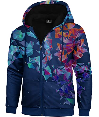 igeekwell Kapuzenpullover Herren, 3D-Druck Langarm Reißverschluss Fleece Kapuzenjacke,Herren Winterjacke Sweatjacke zum Wandern Laufen Outdoor-Sportarten (Blauer Platz-2XL) von igeekwell